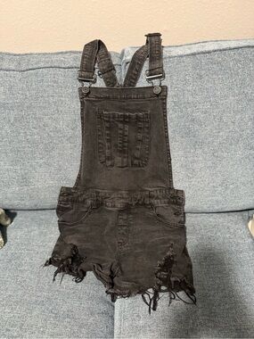 Black Distressed Denim Short Overalls - Brand refuge